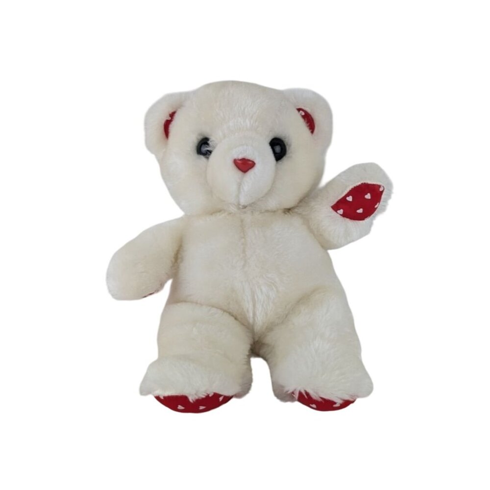 Vintage White‎ Teddy Bear Plush 13" Valentine Red Heart Ears & Paws 1987